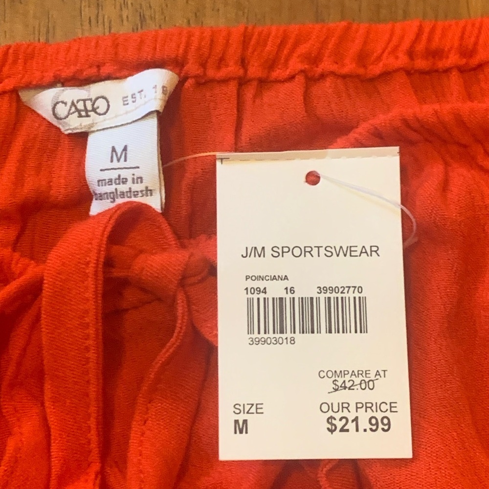 CATO NWT top Medium Poinciana Orange Crocheted trim sleeves bottom off shoulder - Picture 2 of 6